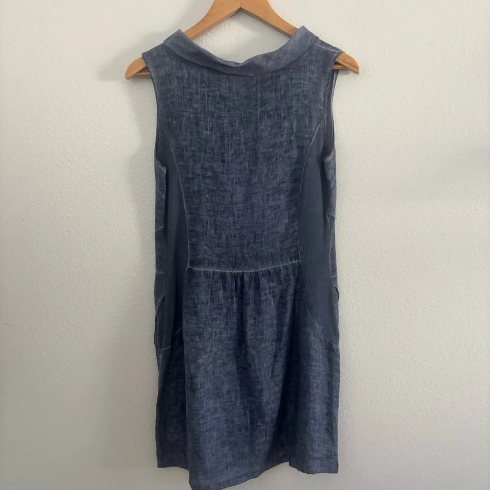 100% Linen Made in Italy Midi Sleeveless Blue Linen Shift Dress Sz M Unbranded - Picture 5 of 12